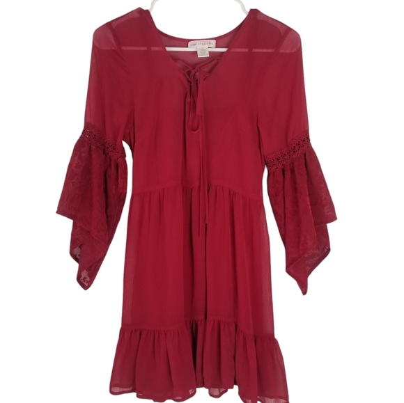 Band of Gypsies Sheer Red Mini Dress Velvet Bell Sleeves Size S Dark Romantic - Picture 1 of 13